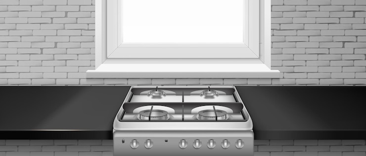Gratis Vector keukenkookplaat met stalen gaskachel