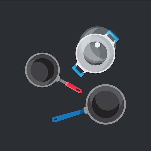 Keukenpot en pannen instellen vectorillustratie