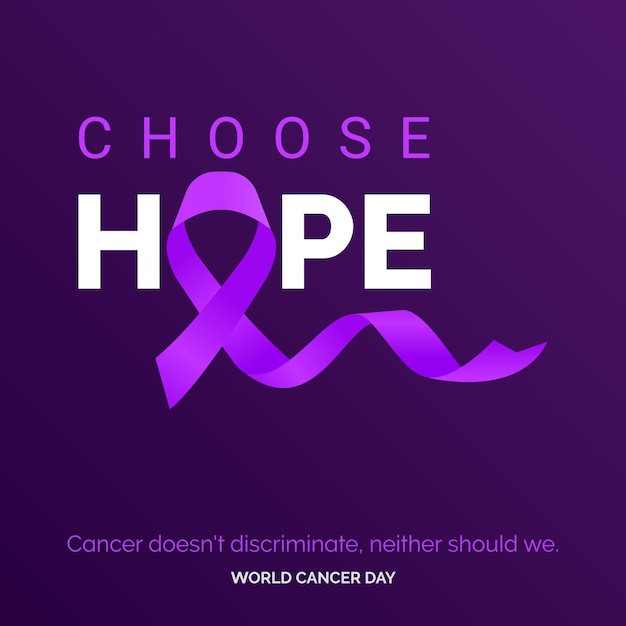 Kies hoop lint typografie kanker discrimineert niet en dat mogen we ook niet doen op wereldkankerdag