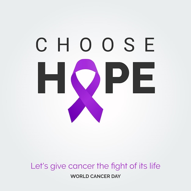 Gratis vector kies hope ribbon typography laten we kanker de strijd van zijn leven geven wereldkankerdag
