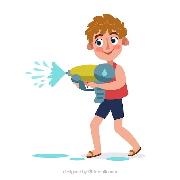 Gratis vector kind spelen met waterpistool