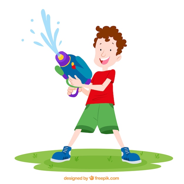 Gratis vector kind spelen met waterpistool