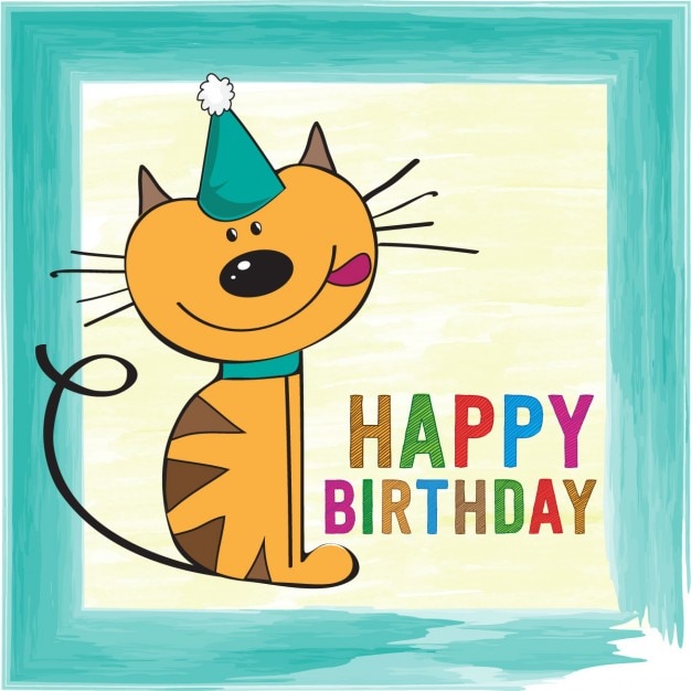 Gratis Vector kinderachtig verjaardagskaart met grappige kleine kat