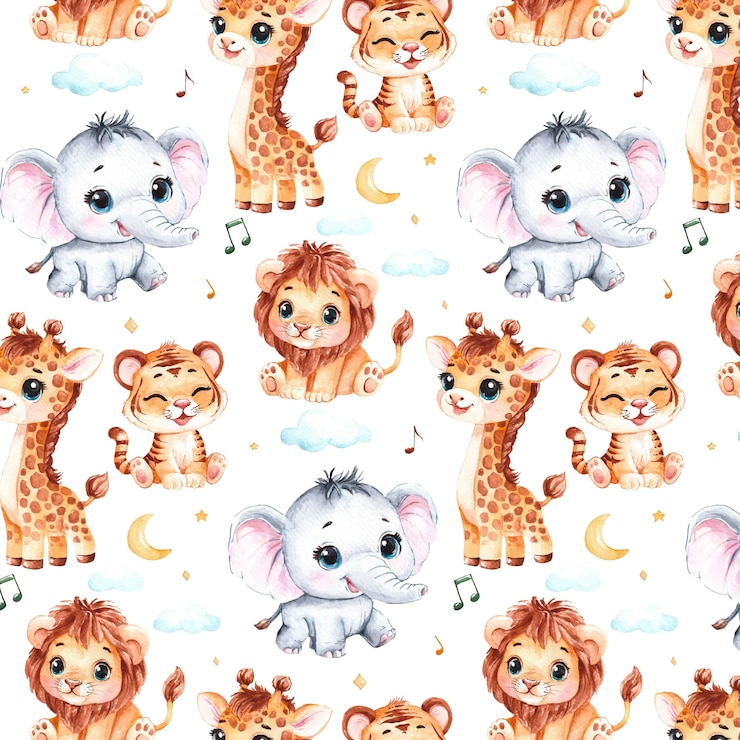 Gratis Vector kinderachtige dieren patroon illustratie