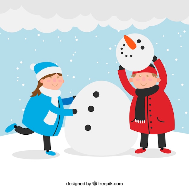 Kinderen bouwen een sneeuwpop