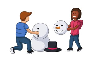 Kinderen bouwen sneeuwpop