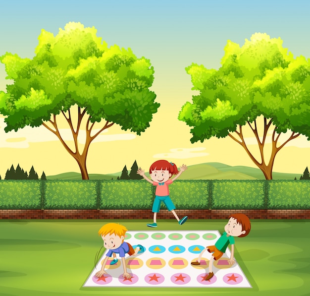 Gratis vector kinderen die twister spelen in het park