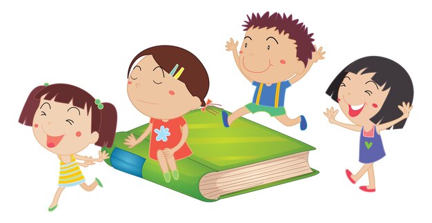 Gratis vector kinderen en gigantisch groen boek