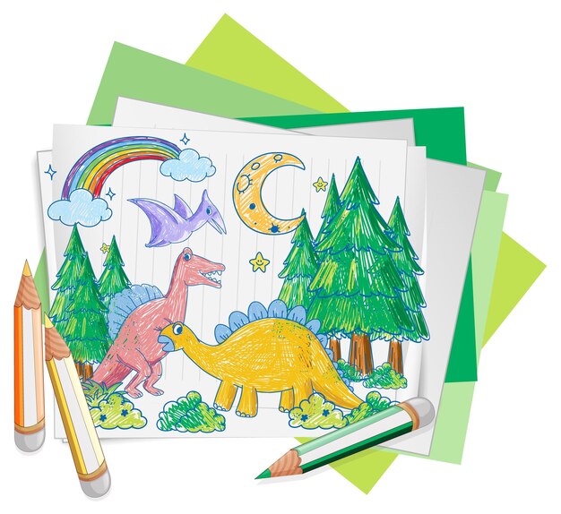 Kinderen handgetekende doodle dinosaurussen