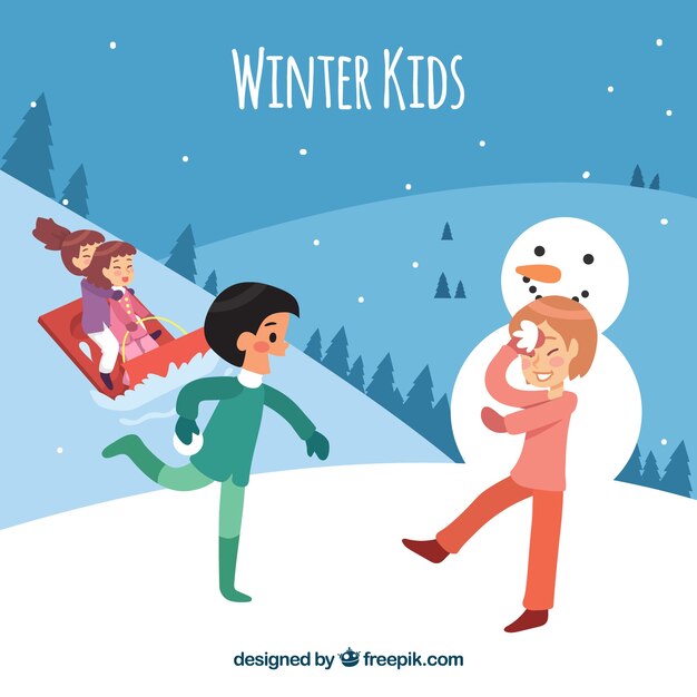 Kinderen hebben plezier in de winter