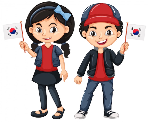 Gratis vector kinderen houden vlag van zuid-korea