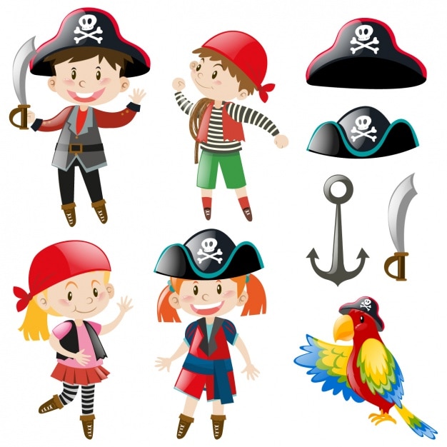 Gratis Vector kinderen met piraat kostuums