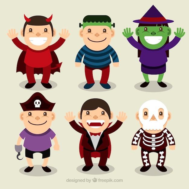 Gratis vector kinderen pakken met grappige halloween kostuums