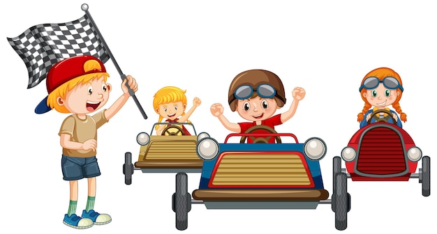 Gratis vector kinderen racen samen auto