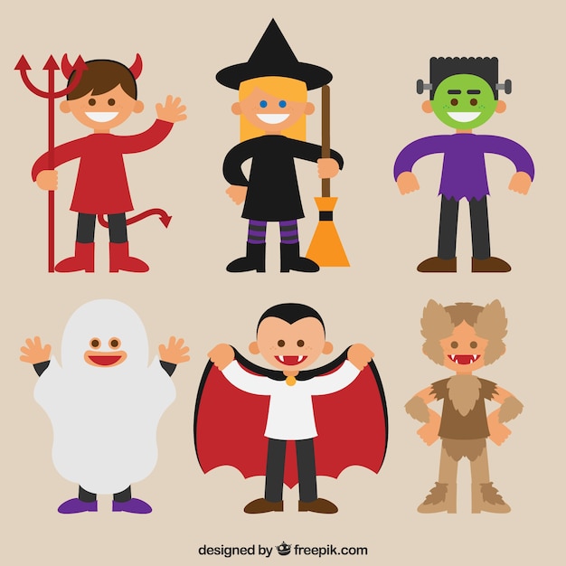 Gratis vector kinderen set met grappige kostuums