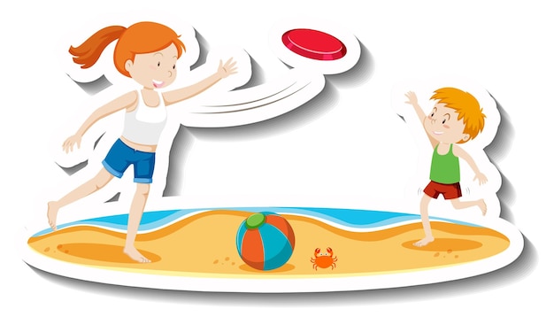 Gratis vector kinderen spelen frisbee op het strand