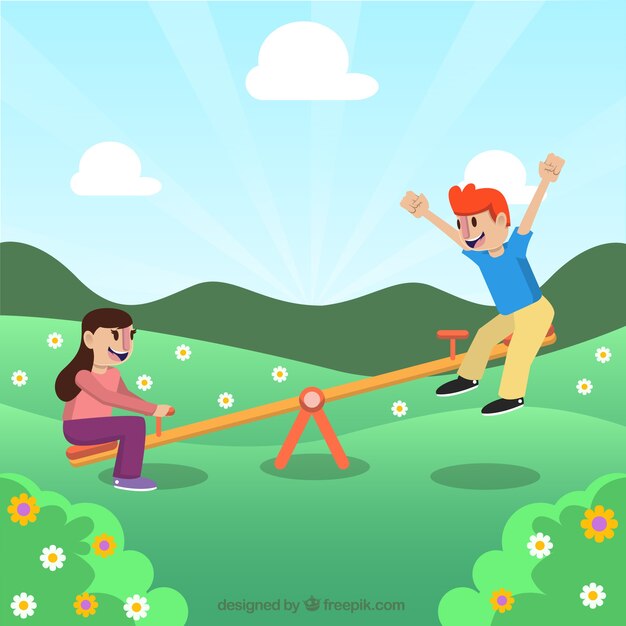 Kinderen spelen met een schommel op een veld