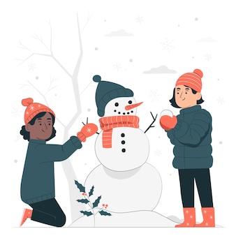 Kinderen spelen met sneeuw concept illustratie