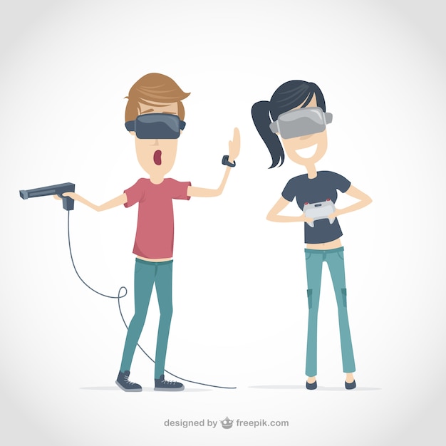 Gratis vector kinderen spelen met virtual reality