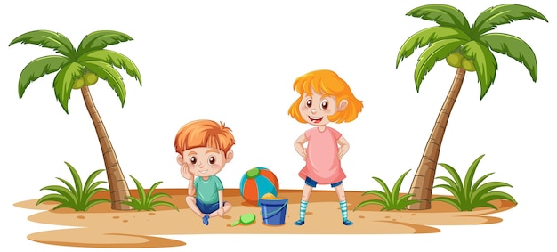 Gratis vector kinderen spelen op een tropisch strand