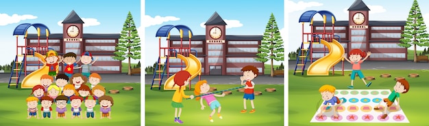 Gratis vector kinderen spelen spelletjes op schoolterrein