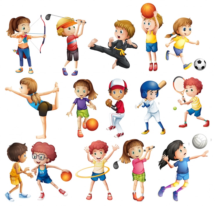 Gratis Vector kinderen spelen verschillende sporten op wit