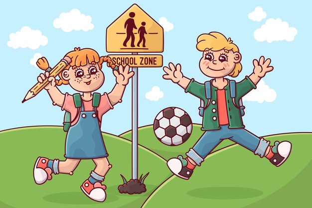 Kinderen terug naar school cartoon