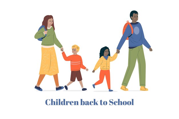 Kinderen terug naar school met ouders