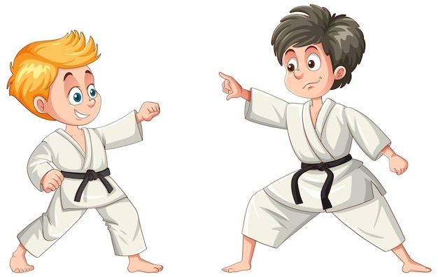 Gratis vector kinderen van verschillende rassen die taekwondo spelen