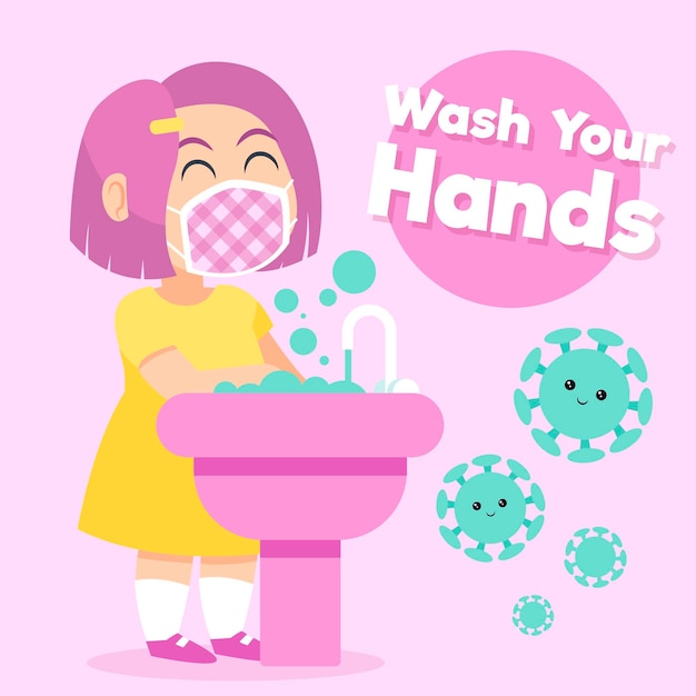 Gratis vector kinderen wassen hun handen op school