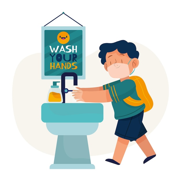 Gratis vector kinderen wassen hun handen op school