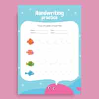 Gratis vector kinderlijk werkblad voor het schrijven van de hand op de kleuterschool