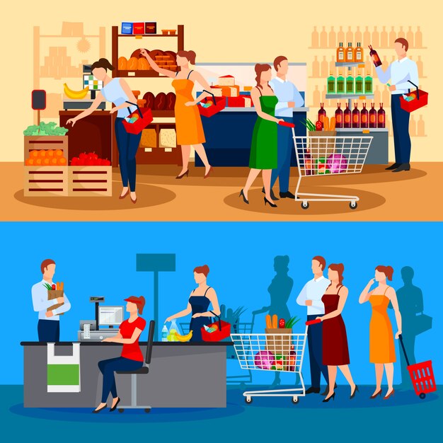 Klanten van supermarktcomposities met keuze van producten