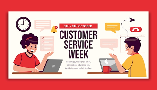 Gratis vector klantenservice week platte ontwerp horizontale banner sjabloon