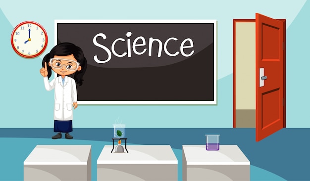 Klaslokaalscène met leraar voor wetenschapsklasse
