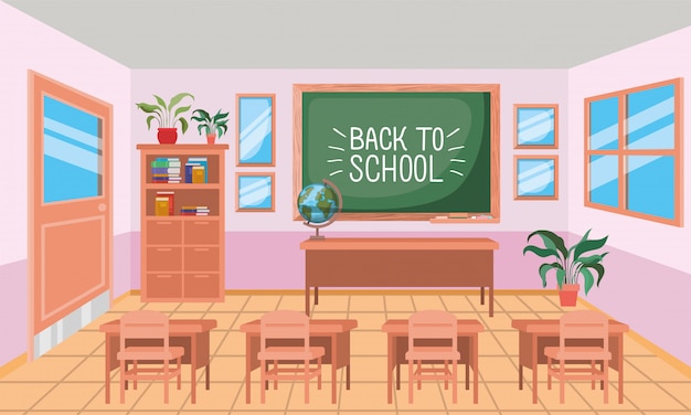 Gratis vector klaslokaalschool met schoolbordscène