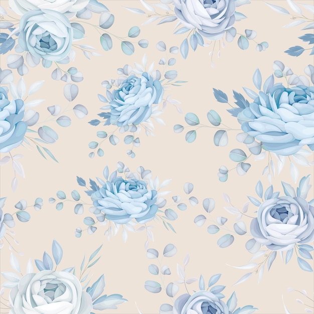 Klassiek blauw bloemen naadloos patroonontwerp