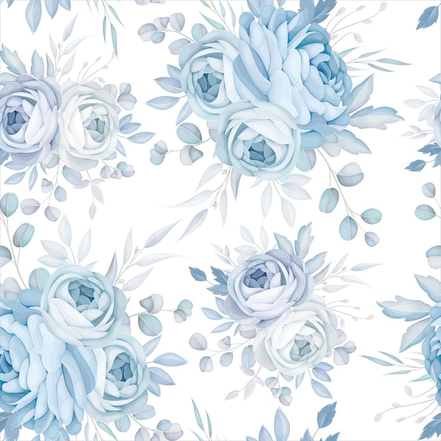 Klassiek blauw bloemen naadloos patroonontwerp