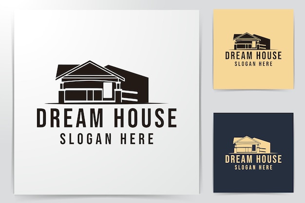 Klassiek huis, droomhuis logo Ideeën. Inspiratie logo ontwerp. Sjabloon vectorillustratie. Geïsoleerd op zwarte achtergrond