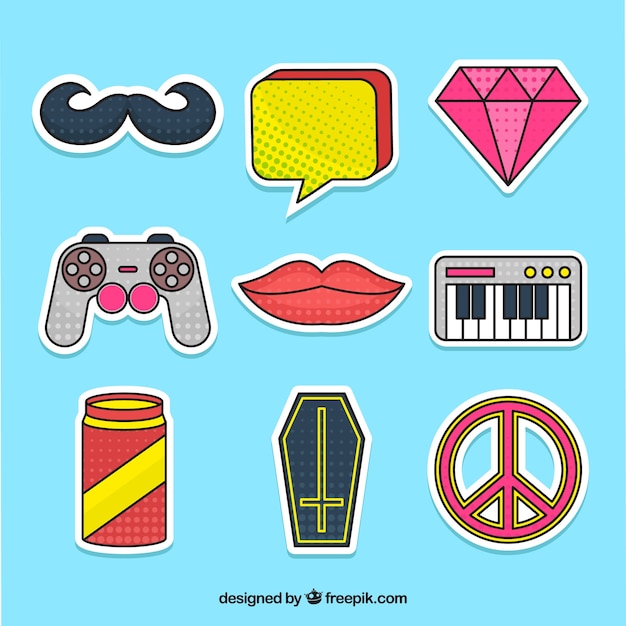 Gratis vector klassiek pak pop art stickers