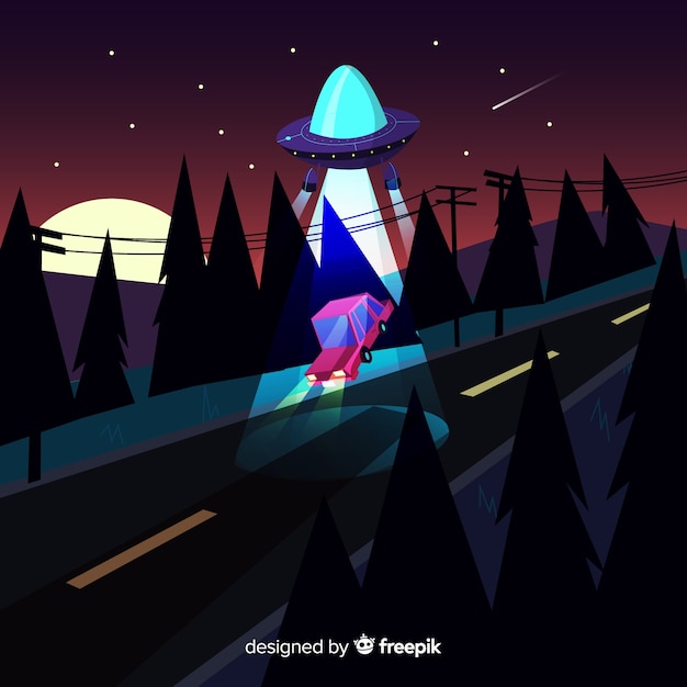 Gratis vector klassiek ufo-abductieconcept met plat ontwerp