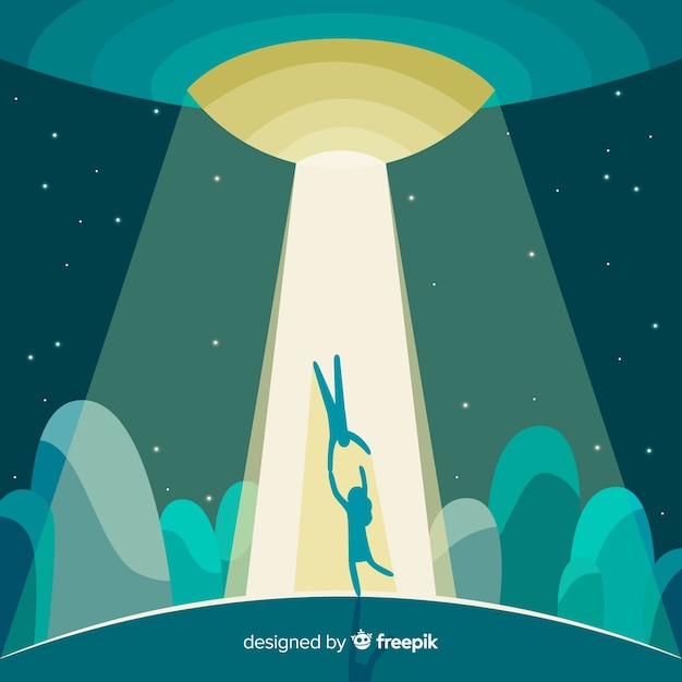 Gratis vector klassiek ufo-abductieconcept met plat ontwerp