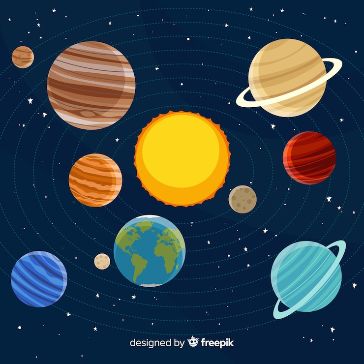 Gratis Vector klassiek zonnestelsel schema met platte deisgn