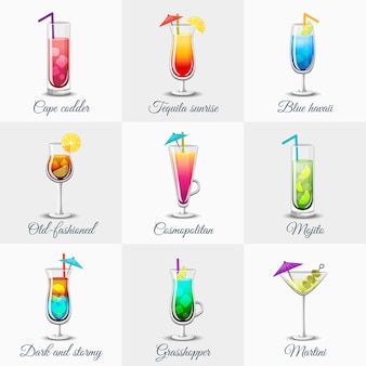 Klassieke alcohol cocktails set