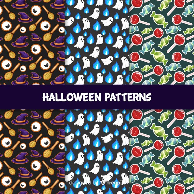Klassieke Halloween-patrooninzameling met vlak ontwerp