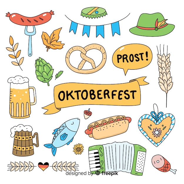 Gratis vector klassieke hand getekend oktoberfest element collectie