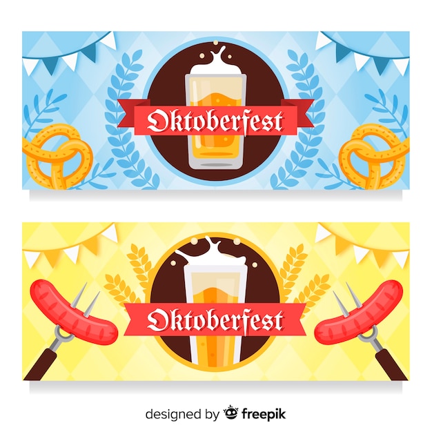 Gratis vector klassieke oktoberfest-banners met een plat ontwerp