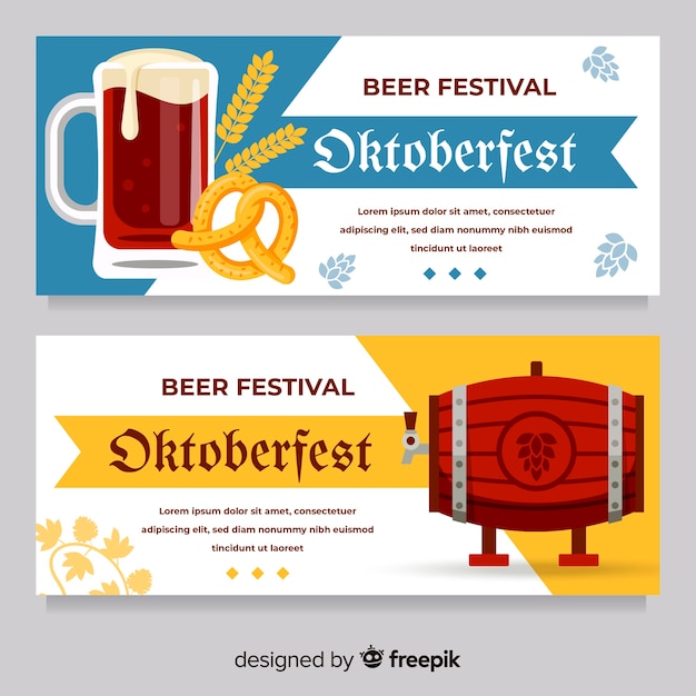 Klassieke oktoberfest-banners met een plat ontwerp