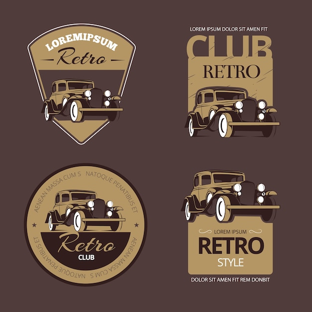 Gratis vector klassieke retro auto's. vintage etiketten ingesteld. voertuig oud, collectie embleem en badge illustratie