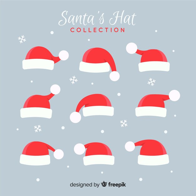 Klassieke santa&#39;s hoedencollectie met plat ontwerp